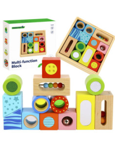 TOOKY TOY Wooden Box Sensory Blocks Multifunctional Puzzle Shapes Sound Touch 12 pcs.