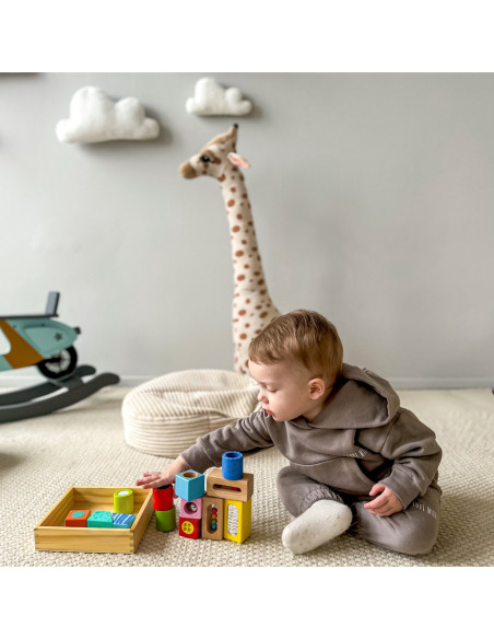 TOOKY TOY Drewniane Pudełko Klocki Sensoryczne Układanka Multifunkcyjna Kształty Dźwięk Dotyk 12 el.