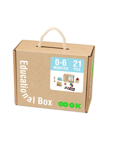 Tooky Toy Edukacyjne Pudełko Karty Kontrastowe Grzechotka Bębenek Piłka 6w1 od urodzenia do 6 miesiąca