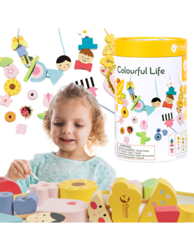 CLASSIC WORLD Drewniane Klocki do Nawlekania Ubieranie Dzieci 73 el.