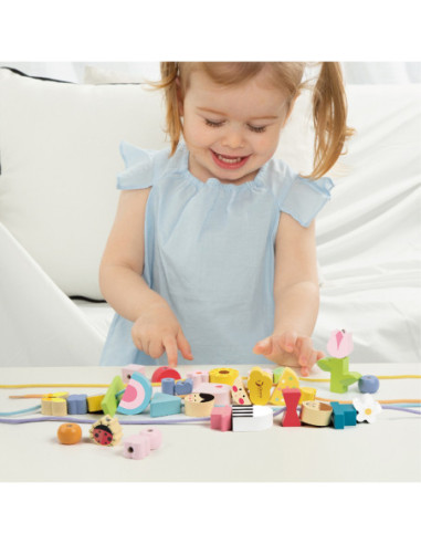 CLASSIC WORLD Drewniane Klocki do Nawlekania Ubieranie Dzieci 73 el.