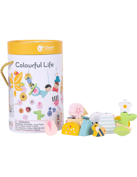 CLASSIC WORLD Drewniane Klocki do Nawlekania Ubieranie Dzieci 73 el.