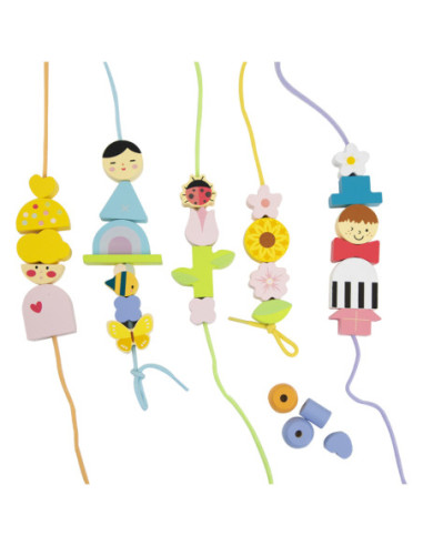 CLASSIC WORLD Drewniane Klocki do Nawlekania Ubieranie Dzieci 73 el.