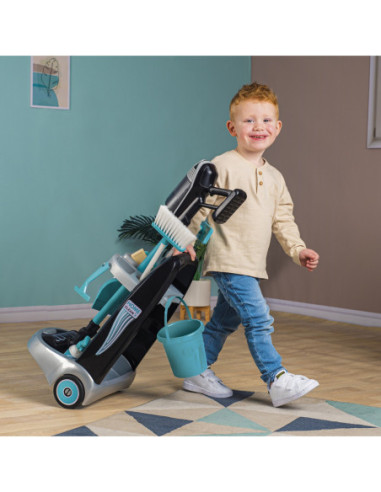 Smoby - Wózek do sprzątania z odkurzaczem Rowenta z dźwiękiem + 10 akcesoriów