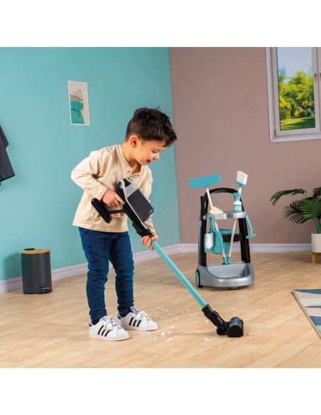 Smoby - Wózek do sprzątania z odkurzaczem Rowenta z dźwiękiem + 10 akcesoriów