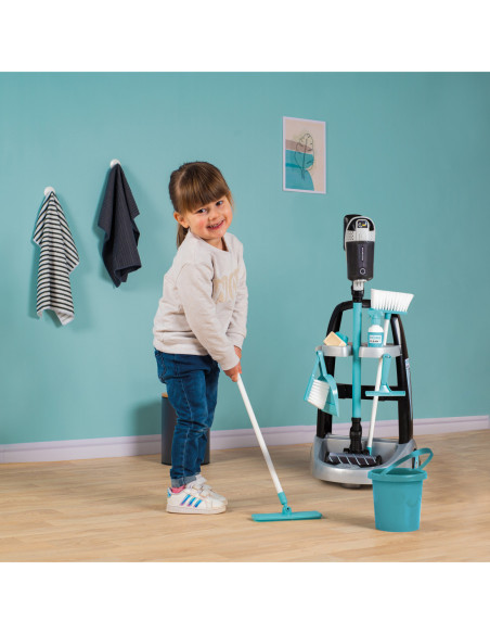 Smoby - Wózek do sprzątania z odkurzaczem Rowenta z dźwiękiem + 10 akcesoriów