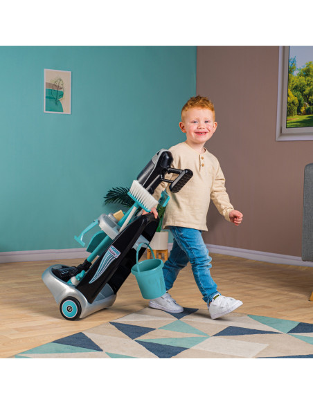 Smoby - Wózek do sprzątania z odkurzaczem Rowenta z dźwiękiem + 10 akcesoriów