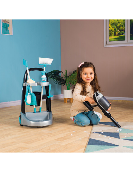 Smoby - Wózek do sprzątania z odkurzaczem Rowenta z dźwiękiem + 10 akcesoriów