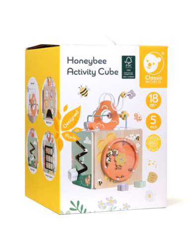 CLASSIC WORLD Drewniana Kostka Edukacyjna Sensoryczna 5w1