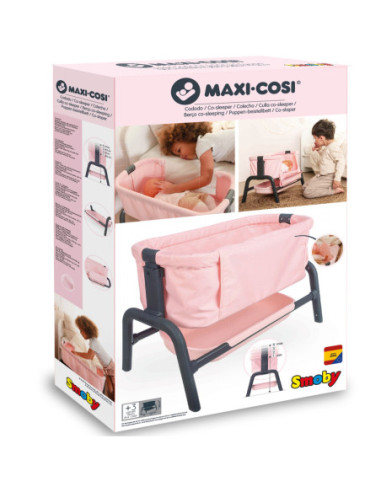 Smoby Łóżeczko Maxi-Cosi Quinny dla Lalek 38 cm ze Schowkiem i Regulacją Wysokości
