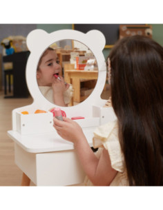 VIGA Duża Toaletka Drewniana Biała z Lustrem i Krzesełkiem 2