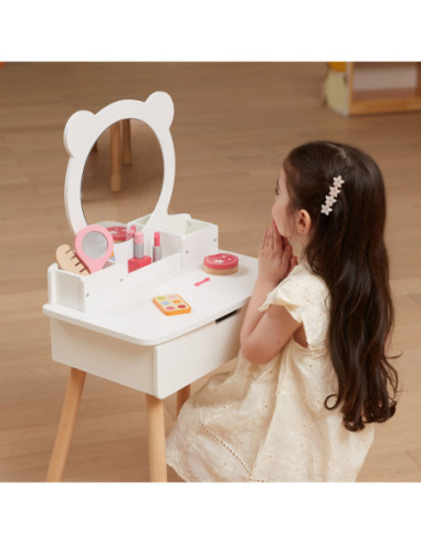 VIGA Duża Toaletka Drewniana Biała z Lustrem i Krzesełkiem