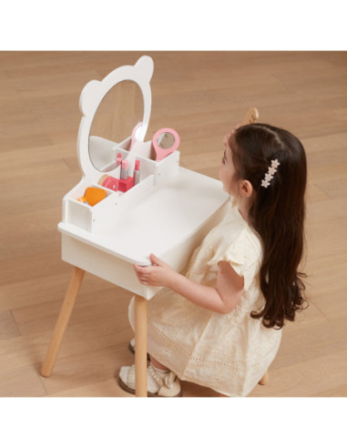 VIGA Duża Toaletka Drewniana Biała z Lustrem i Krzesełkiem