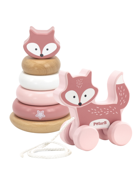 VIGA PolarB Zestaw Lisek Drewniana Piramidka + Lisek do Ciągnięcia