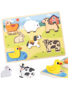 VIGA Drewniane Puzzle Układanka Montessori 2w1 Figurki Farma