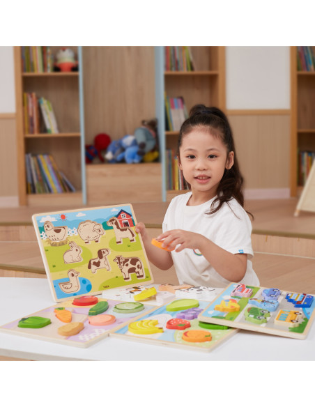 VIGA Drewniane Puzzle Układanka Montessori 2w1 Figurki Farma