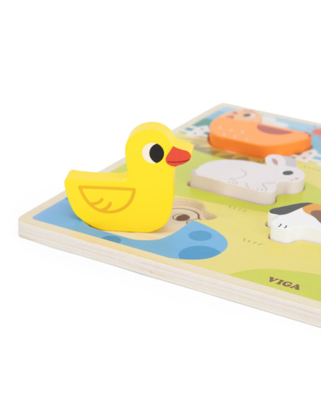 VIGA Drewniane Puzzle Układanka Montessori 2w1 Figurki Farma