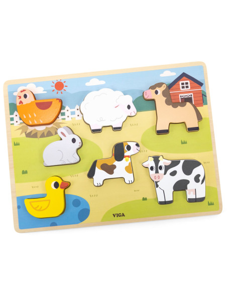 VIGA Drewniane Puzzle Układanka Montessori 2w1 Figurki Farma