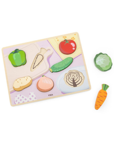 VIGA Drewniane Puzzle Układanka Montessori 2w1 Figurki Warzywa