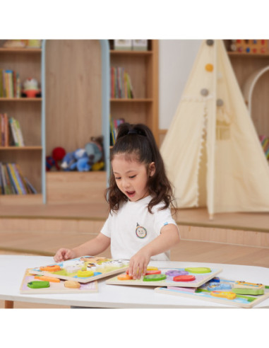 VIGA Drewniane Puzzle Układanka Montessori 2w1 Figurki Owoce