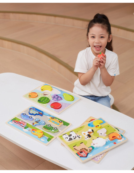 VIGA Drewniane Puzzle Układanka Montessori 2w1 Figurki Owoce