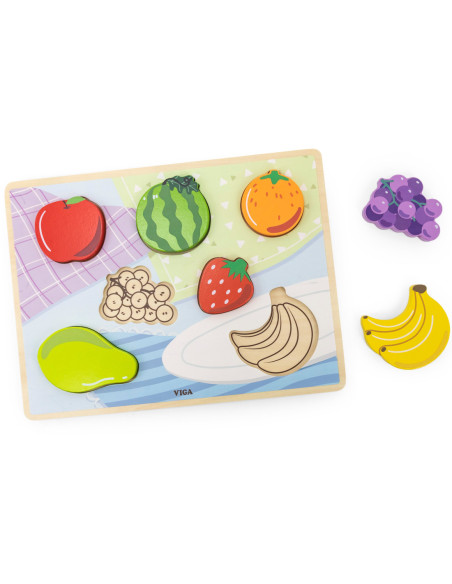 VIGA Drewniane Puzzle Układanka Montessori 2w1 Figurki Owoce
