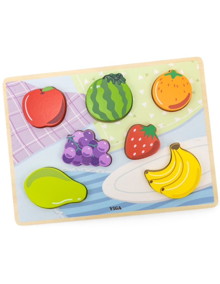 VIGA Drewniane Puzzle Układanka Montessori 2w1 Figurki Owoce
