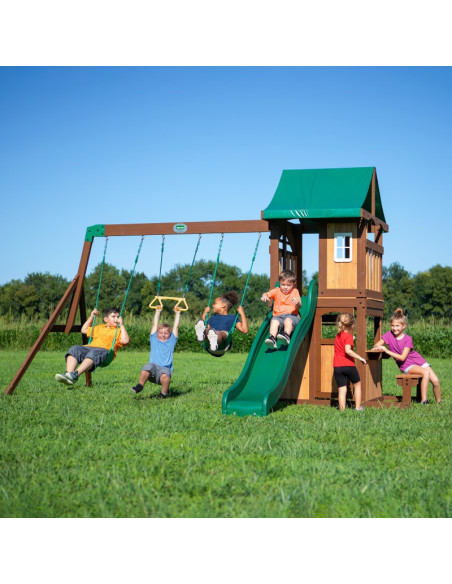 Drewniany Plac Zabaw Lakewood Huśtawki Zjeżdżalnia Domek Backyard