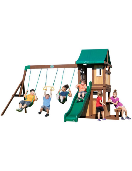 Drewniany Plac Zabaw Lakewood Huśtawki Zjeżdżalnia Domek Backyard