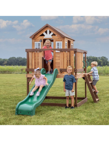 Drewniany Plac Zabaw Echo Heights Zjeżdżalnia Domek Kuchnia Backyard