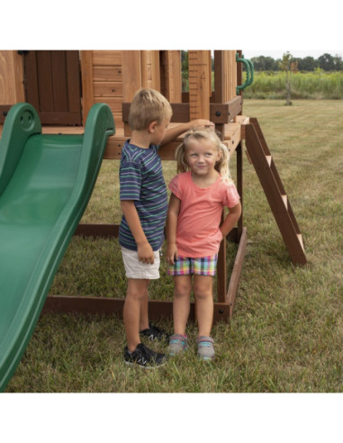 Drewniany Plac Zabaw Echo Heights Zjeżdżalnia Domek Kuchnia Backyard