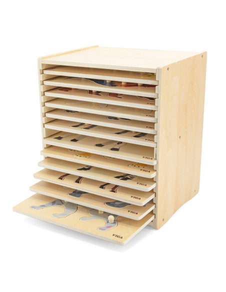 VIGA Zestaw Puzzle Drewniane 12 Układanek Zwierzątka Montessori + Stojak