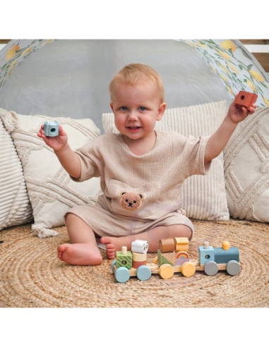 TOOKY TOY Kolejka Drewniana ze Zwierzątkami Układanka Montessori