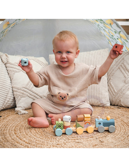 TOOKY TOY Kolejka Drewniana ze Zwierzątkami Układanka Montessori