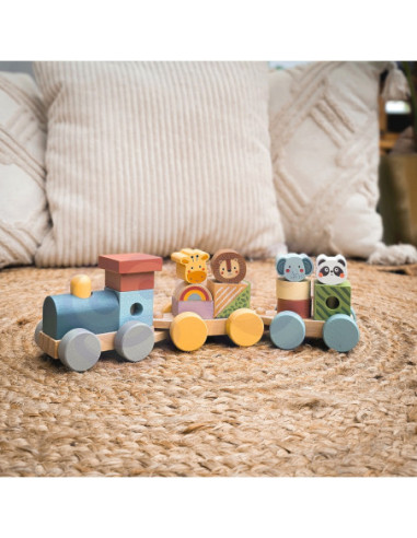 TOOKY TOY Kolejka Drewniana ze Zwierzątkami Układanka Montessori