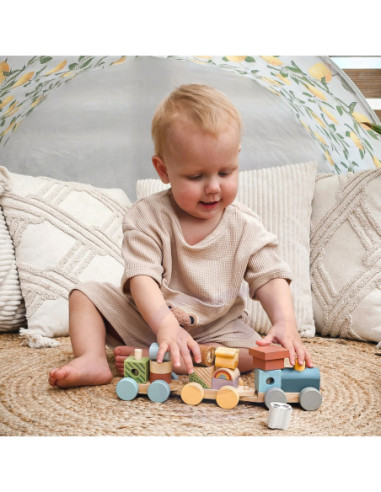 TOOKY TOY Kolejka Drewniana ze Zwierzątkami Układanka Montessori