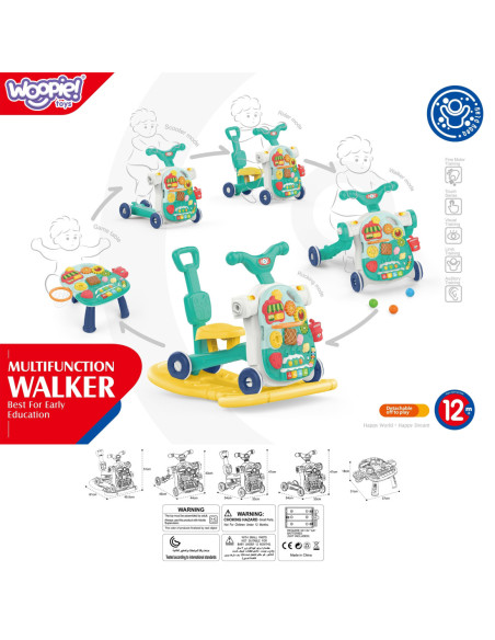 WOOPIE BABY Chodzik 5w1 Multifunkcyjny Różowy 1+