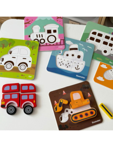 WOOPIE GREEN Układanka Drewniana Klocki Pojazdy Montessori FSC