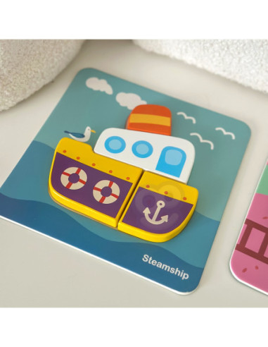 WOOPIE GREEN Układanka Drewniana Klocki Pojazdy Montessori FSC