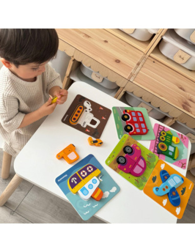 WOOPIE GREEN Układanka Drewniana Klocki Pojazdy Montessori FSC