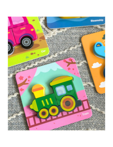 WOOPIE GREEN Układanka Drewniana Klocki Pojazdy Montessori FSC