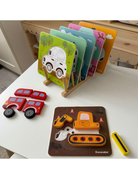 WOOPIE GREEN Układanka Drewniana Klocki Pojazdy Montessori FSC