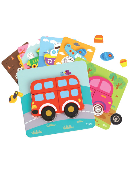 WOOPIE GREEN Układanka Drewniana Klocki Pojazdy Montessori FSC