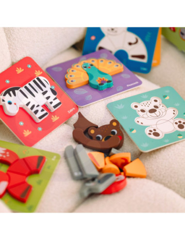WOOPIE GREEN Układanka Drewniana Klocki Zwierzątka Montessori FSC