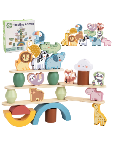 WOOPIE GREEN Drewniane Zwierzęta Układanka w Stosy FSC