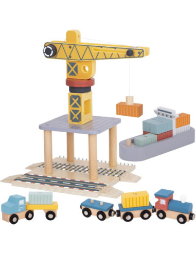 TOOKY TOY Dźwig Portowy Drewniany Zestaw