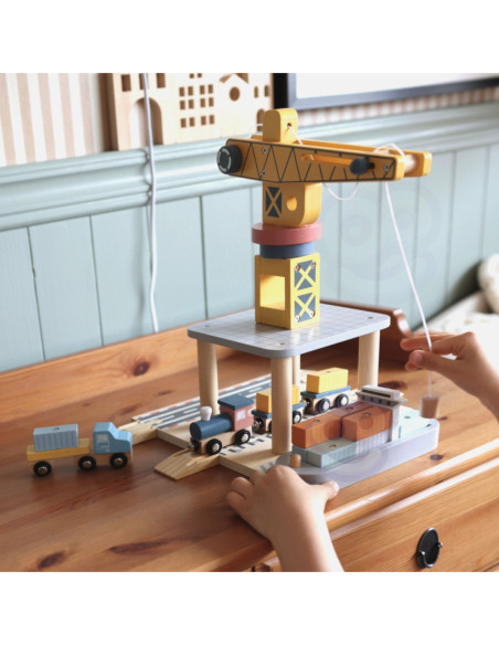 TOOKY TOY Dźwig Portowy Drewniany Zestaw