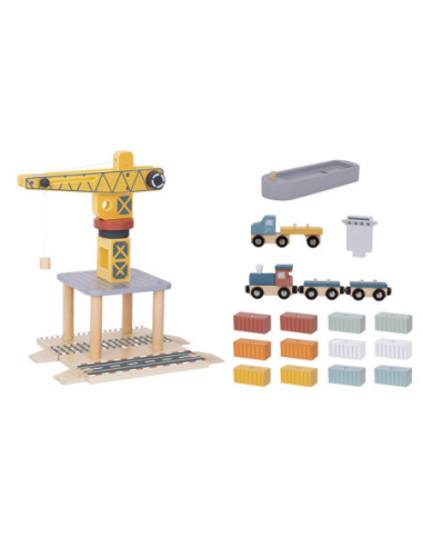 TOOKY TOY Dźwig Portowy Drewniany Zestaw