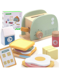 TOOKY TOY Toster Drewniany Pastelowy Zestaw Śniadaniowy