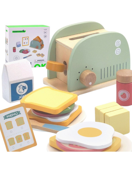 TOOKY TOY Toster Drewniany Pastelowy Zestaw Śniadaniowy